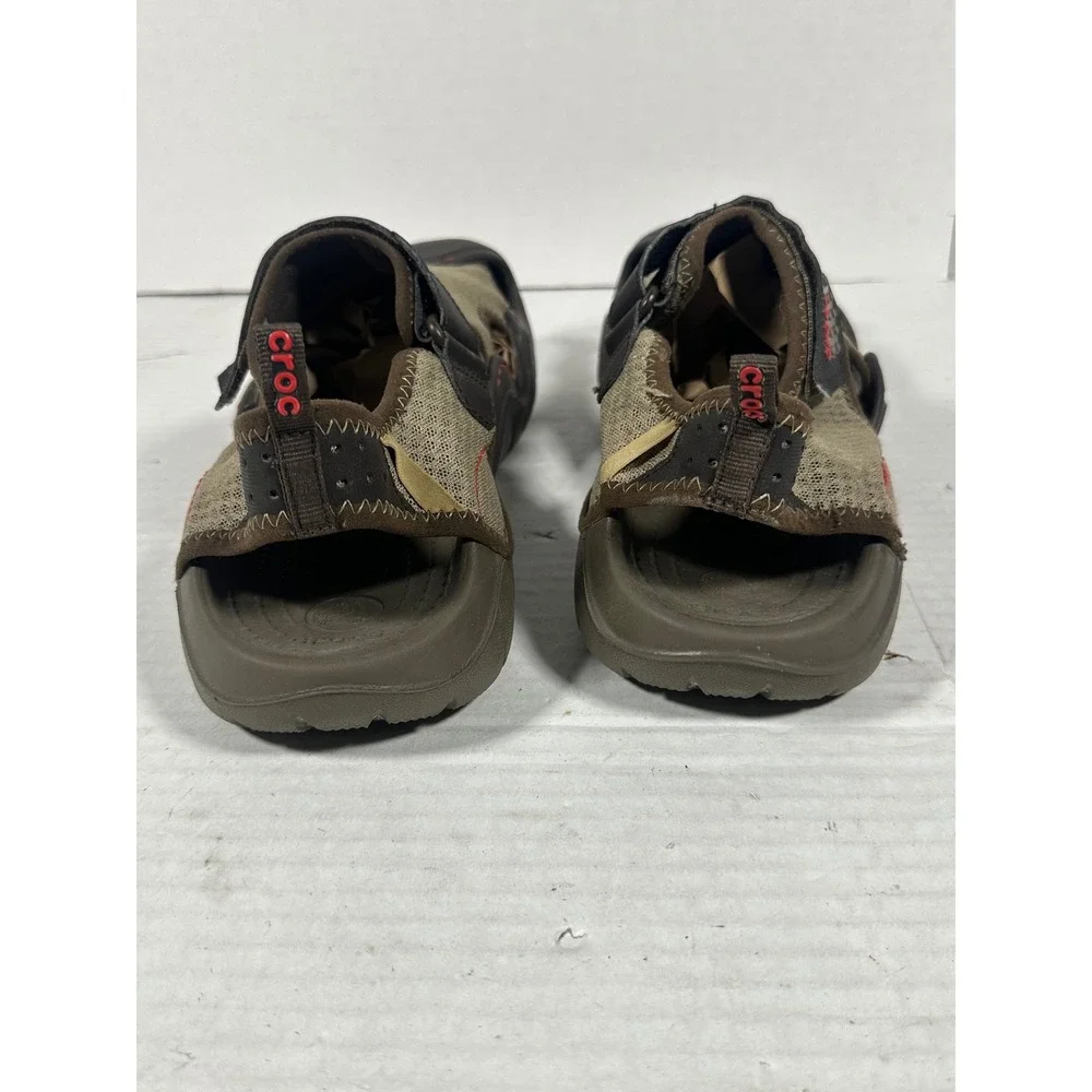Crocs Swiftwater Mens 11 Fisherman Sandals Khaki Brown Mesh Water Shoes 15041